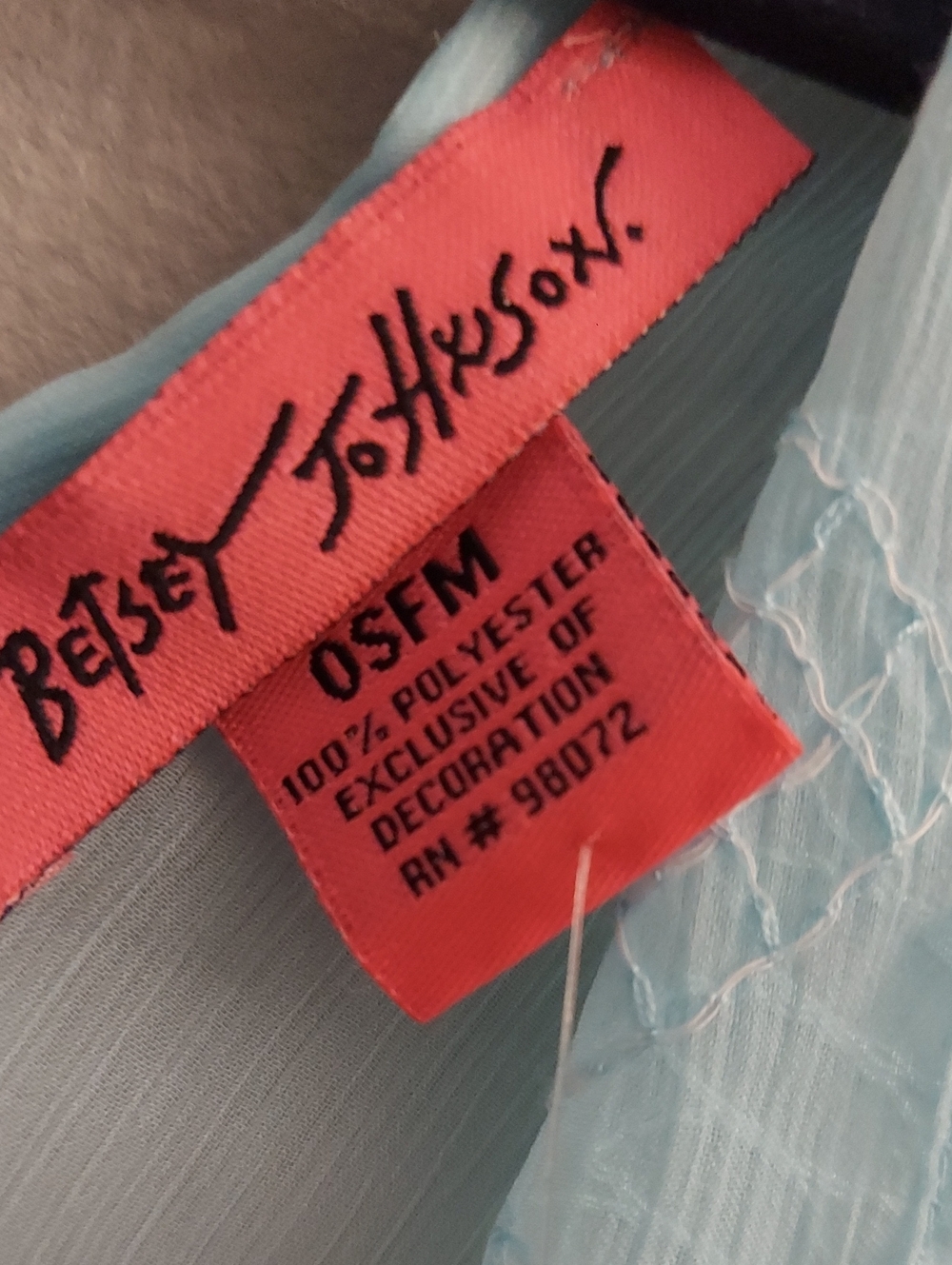 Betsey Johnson Light Blue Sheer Chiffon Kimono Cardigan Pink Floral Applique OS - Picture 11 of 12